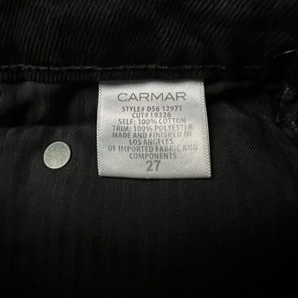 Carmar LF Denim Colin Side Stripe Skirt Black Red Mini Raw Hem Cutoff Size 27 - Picture 5 of 7